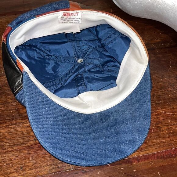 Vintage Mod Squad Leather & Denim patchwork 1970’s retro Cap Hat M 7 men’s - Picture 4 of 6